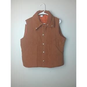 Vtg VIP Sportswear Corduroy Brown Orange Puffer Vest Men's Size Medium 80s 90s